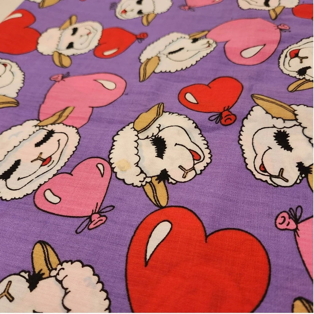 Vtg 1994 Lamb Chop Fabric Shari Lewis Purple Heart 52x46 AE Nathan Co Rare 1.85y